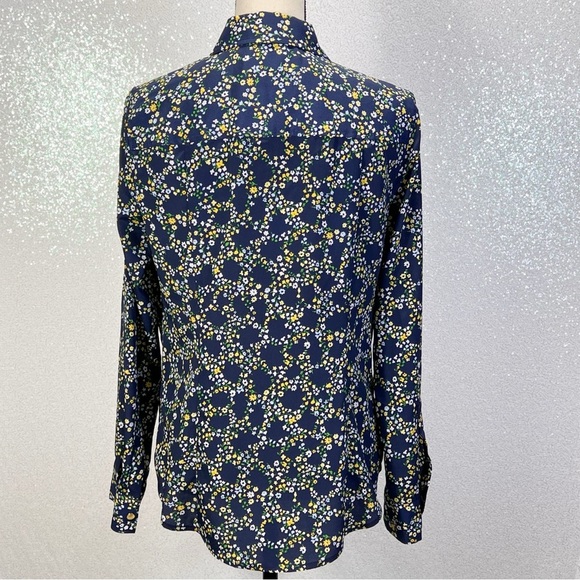 Michael Kors women’s floral print zip front blouse top navy blue size medium - Picture 10 of 11